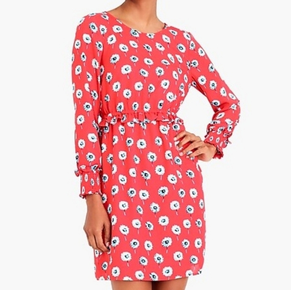 J. Crew Dresses Nwt J Crew Red Floral Printed Longsleeve Longfellow Dress Poshmark